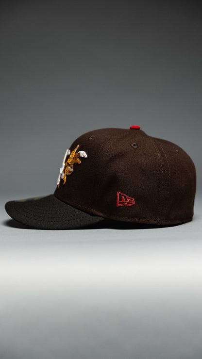 NEW ERA EXCLUSIVE 59FIFTY DARK BROWN/BLACK LOS ANGELES DODGERS "CITY OF ANGELS" W/ SHOHEI OHTANI 50-50 CLUB SIDE PATCH