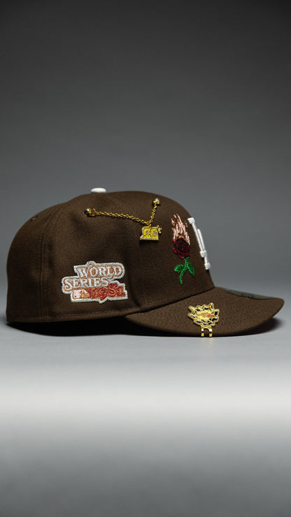 NEW ERA EXCLUSIVE 59FIFTY BROWN LOS ANGELES DODGERS W/ BURNT ROSES + 1981 WORLD SERIES SIDE PATCH