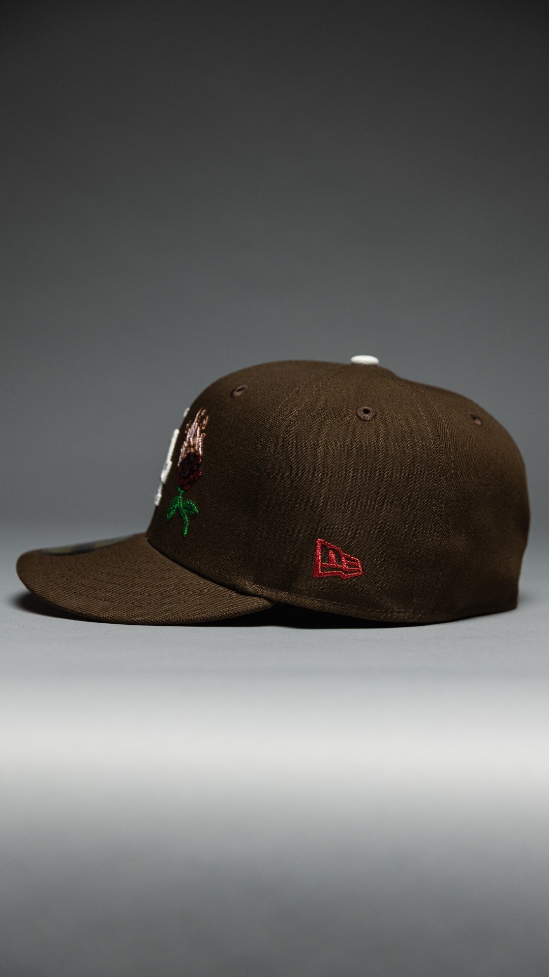 NEW ERA EXCLUSIVE 59FIFTY BROWN LOS ANGELES DODGERS W/ BURNT ROSES + 1981 WORLD SERIES SIDE PATCH