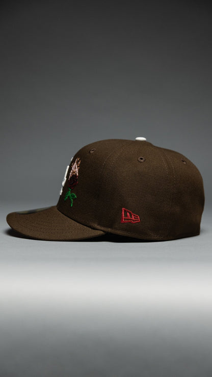 NEW ERA EXCLUSIVE 59FIFTY BROWN LOS ANGELES DODGERS W/ BURNT ROSES + 1981 WORLD SERIES SIDE PATCH