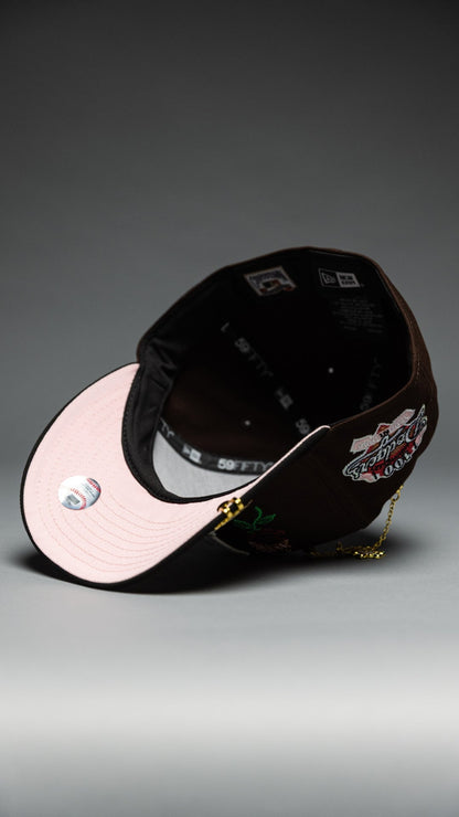 NEW ERA EXCLUSIVE 59FIFTY DARK BROWN/BLACK LOS ANGELES DODGERS W/ BURNT ROSES + 100TH ANNIVERSARY SIDE PATCH