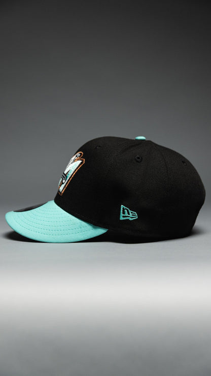 NEW ERA EXCLUSIVE 9FIFTY BLACK/TEAL ANAHEIM ANGELS SNAPBACK W/ 50TH ANNIVERSARY SIDE PATCH
