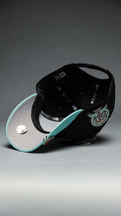 NEW ERA EXCLUSIVE 9FIFTY BLACK/TEAL ANAHEIM ANGELS SNAPBACK W/ 50TH ANNIVERSARY SIDE PATCH