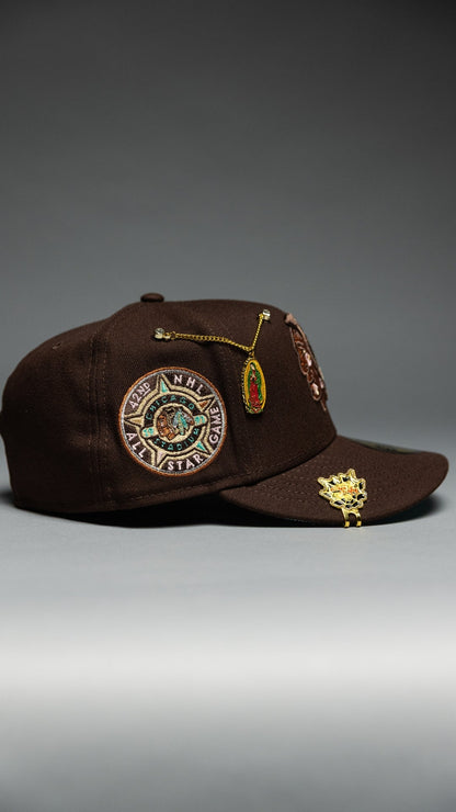 NEW ERA EXCLUSIVE 59FIFTY DARK BROWN CHICAGO BLACKHAWKS W/ ALL STAR GAME SIDE PATCH