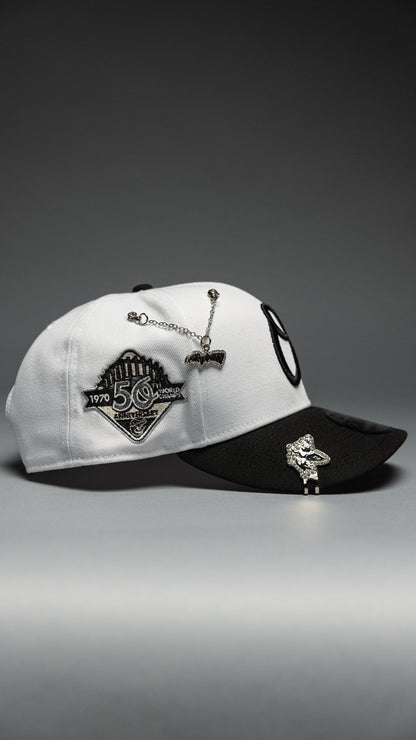 NEW ERA EXCLUSIVE 9FIFTY PEARL WHITE BALTIMORE ORIOLES SNAPBACK W/ 50TH ANNIVERSARY SIDE PATCH