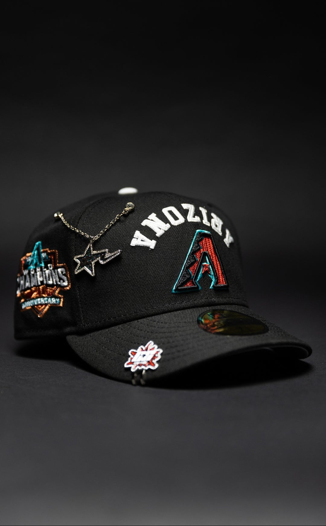NEW ERA EXCLUSIVE 59FIFTY BLACK UPSIDE DOWN ARIZONA DIAMONDBACKS W/ WORLD CHAMPIONS SIDE PATCH