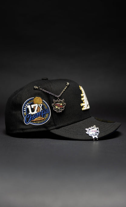 NEW ERA EXCLUSIVE 59FIFTY BLACK LOS ANGELES LAKERS W/ 17X CHAMPIONS SIDE PATCH