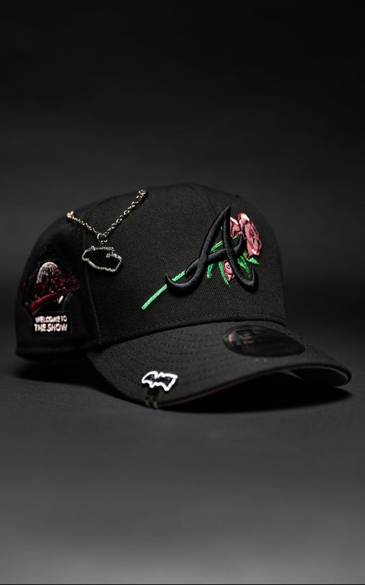 NEW ERA EXCLUSIVE 9FIFTY BLACKED OUT ATLANTA BRAVES SNAPBACK W/ PINK ROSE + 1999 WORLD SERIES SIDE PATCH