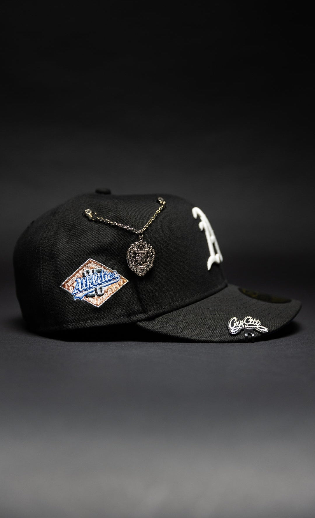 NEW ERA EXCLUSIVE 59FIFTY BLACK OAKLAND ATHLETICS W/ 25TH ANNIVERSARY SIDE PATCH