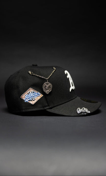 NEW ERA EXCLUSIVE 59FIFTY BLACK OAKLAND ATHLETICS W/ 25TH ANNIVERSARY SIDE PATCH
