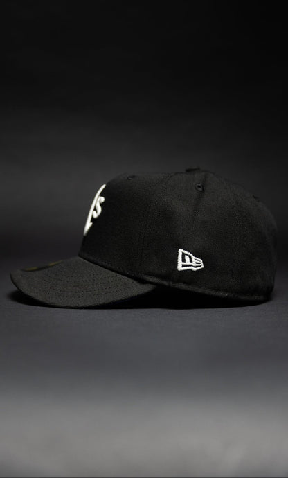 NEW ERA EXCLUSIVE 59FIFTY BLACK OAKLAND ATHLETICS W/ 25TH ANNIVERSARY SIDE PATCH