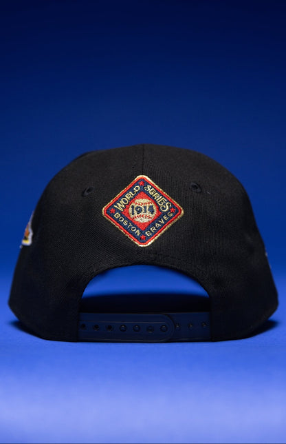NEW ERA 9FIFTY A-FRAME BLACK ATLANTA BRAVES SNAPBACK W/ WORLD SERIES EMBROIDERY PATCHES