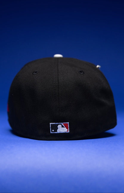 NEW ERA EXCLUSIVE 59FIFTY BLACK LOS ANGELES ANGELS W/ 50TH ANNIVERSARY SIDE PATCH