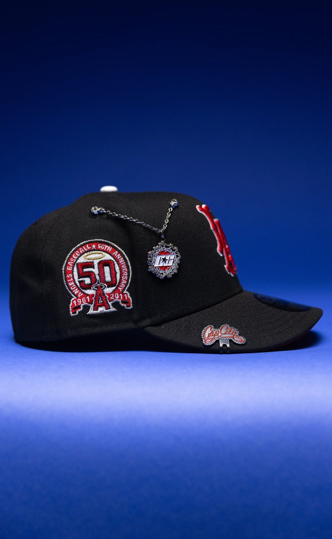 NEW ERA EXCLUSIVE 59FIFTY BLACK LOS ANGELES ANGELS W/ 50TH ANNIVERSARY SIDE PATCH