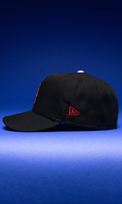NEW ERA EXCLUSIVE 59FIFTY BLACK LOS ANGELES ANGELS W/ 50TH ANNIVERSARY SIDE PATCH