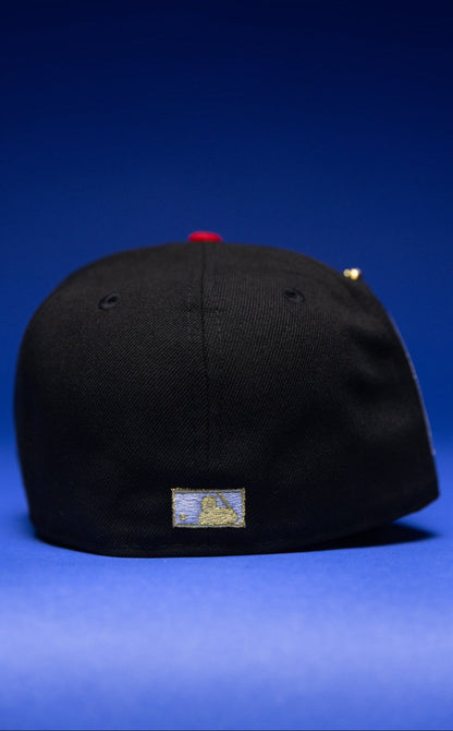 NEW ERA EXCLUSIVE 59FIFTY BLACK/RED BALTIMORE ORIOLES W/ 30TH ANNIVERSARY SIDE PATCH