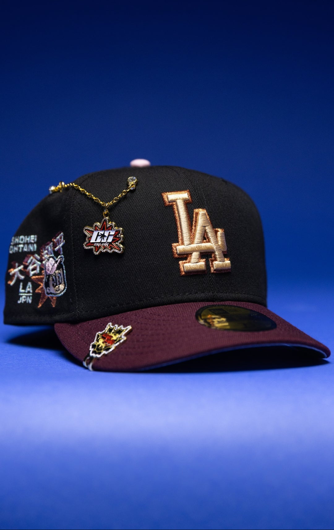 NEW ERA EXCLUSIVE 59FIFTY BLACK/BURGUNDY LOS ANGELES DODGERS W/ SHOHEI OHTANI SIDE PATCH