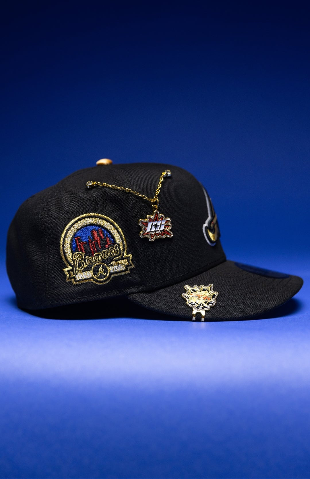 NEW ERA EXCLUSIVE 59FIFTY BLACK ATLANTA BRAVES W/ ANNIVERSARY SIDE PATCH