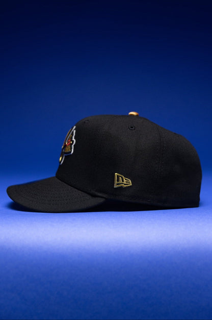 NEW ERA EXCLUSIVE 59FIFTY BLACK ATLANTA BRAVES W/ ANNIVERSARY SIDE PATCH