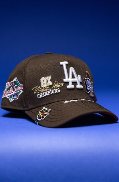 NEW ERA 9FIFTY A-FRAME BROWN LOS ANGELES DODGERS SNAPBACK W/ WORLD SERIES EMBROIDERY PATCHES