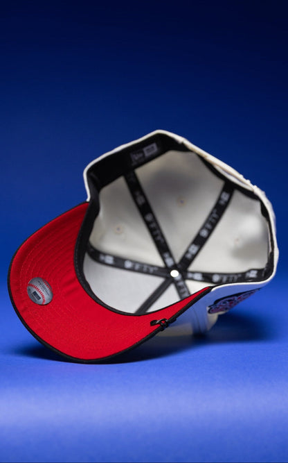 NEW ERA 9FIFTY A-FRAME CHROME/BLACK UPSIDE DOWN ANAHEIM ANGELS SNAPBACK W/ 35TH ANNIVERSARY SIDE PATCH
