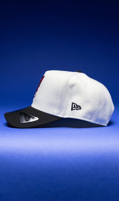 NEW ERA 9FIFTY A-FRAME CHROME/BLACK UPSIDE DOWN ANAHEIM ANGELS SNAPBACK W/ 35TH ANNIVERSARY SIDE PATCH