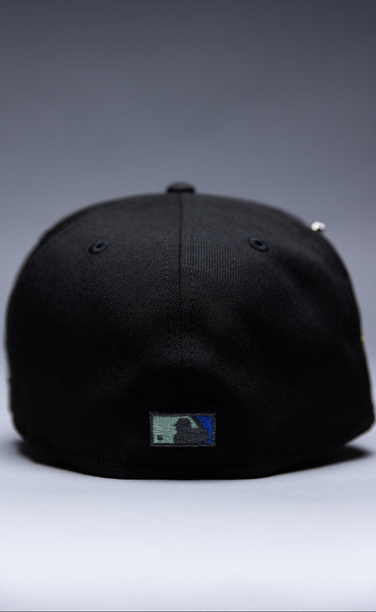 NEW ERA EXCLUSIVE 59FIFTY BLACK ATLANTA BRAVES W/ 150TH ANNIVERSARY SIDE PATCH