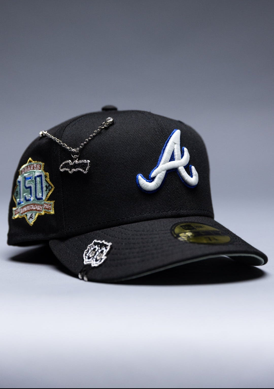 NEW ERA EXCLUSIVE 59FIFTY BLACK ATLANTA BRAVES W/ 150TH ANNIVERSARY SIDE PATCH