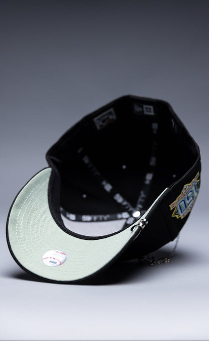 NEW ERA EXCLUSIVE 59FIFTY BLACK ATLANTA BRAVES W/ 150TH ANNIVERSARY SIDE PATCH
