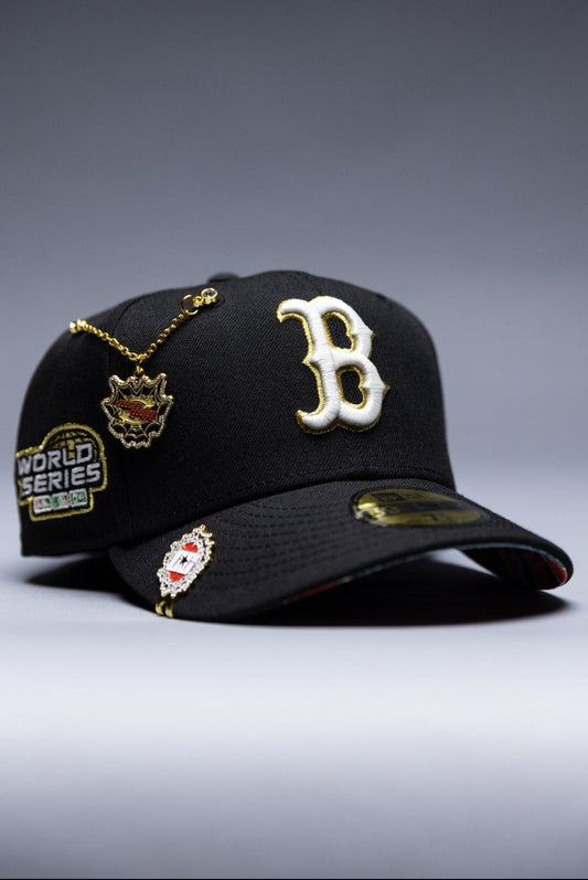 NEW ERA EXCLUSIVE 59FIFTY BLACK BOSTON RED SOX W/ WORLD SERIES SIDE PATCH