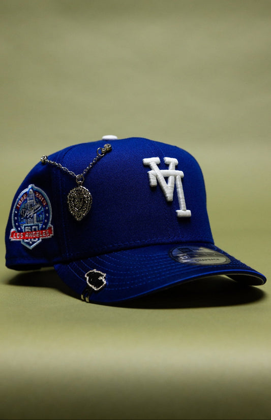 NEW ERA EXCLUSIVE 9FIFTY BLUE/SATIN UPSIDE DOWN LOS ANGELES DODGERS SNAPBACK W/ 60TH ANNIVERSARY SIDE PATCH