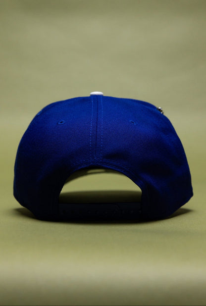 NEW ERA EXCLUSIVE 9FIFTY BLUE/SATIN UPSIDE DOWN LOS ANGELES DODGERS SNAPBACK W/ 60TH ANNIVERSARY SIDE PATCH