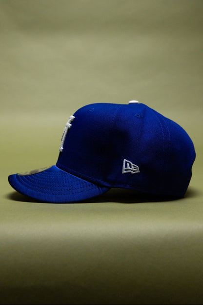 NEW ERA EXCLUSIVE 9FIFTY BLUE/SATIN UPSIDE DOWN LOS ANGELES DODGERS SNAPBACK W/ 60TH ANNIVERSARY SIDE PATCH