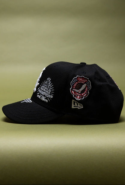 NEW ERA EXCLUSIVE 9FIFTY BLACK CHICAGO WHITE SOX SNAPBACK W/ WORLD SERIES EMBROIDERY PATCHES