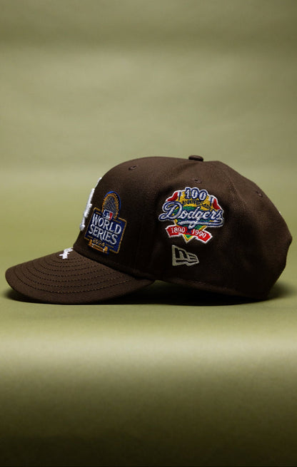 NEW ERA EXCLUSIVE 9FIFTY BROWN LOS ANGELES DODGERS SNAPBACK W/ WORLD SERIES EMBROIDERY PATCHES