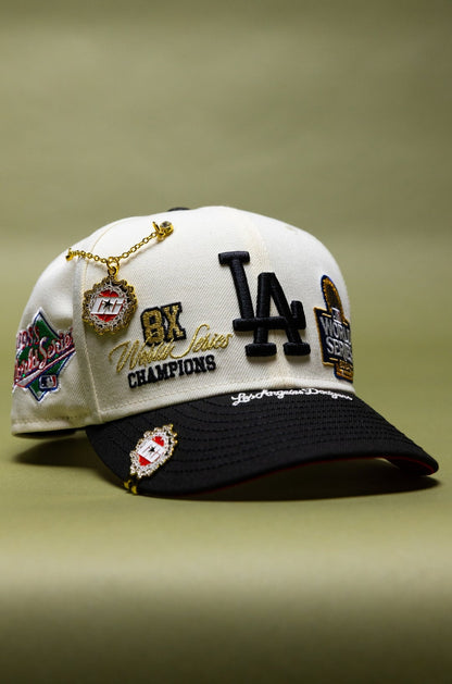 NEW ERA EXCLUSIVE 9FIFTY CHROME/BLACK LOS ANGELES DODGERS SNAPBACK W/ WORLD SERIES EMBROIDERY PATCHES