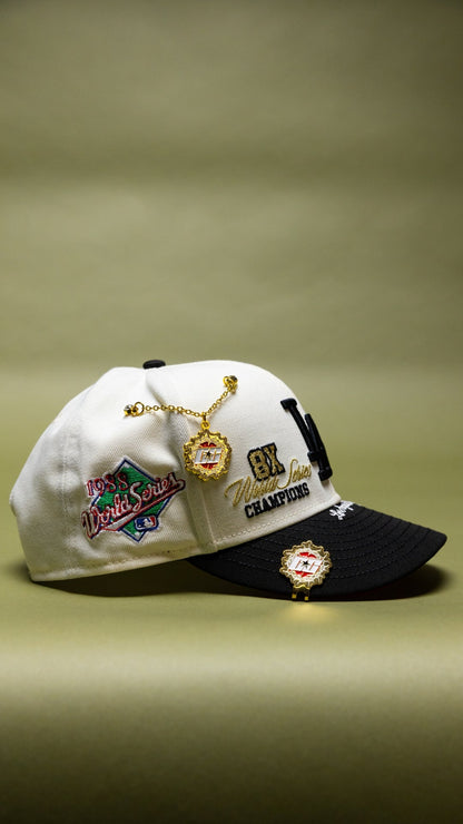 NEW ERA EXCLUSIVE 9FIFTY CHROME/BLACK LOS ANGELES DODGERS SNAPBACK W/ WORLD SERIES EMBROIDERY PATCHES