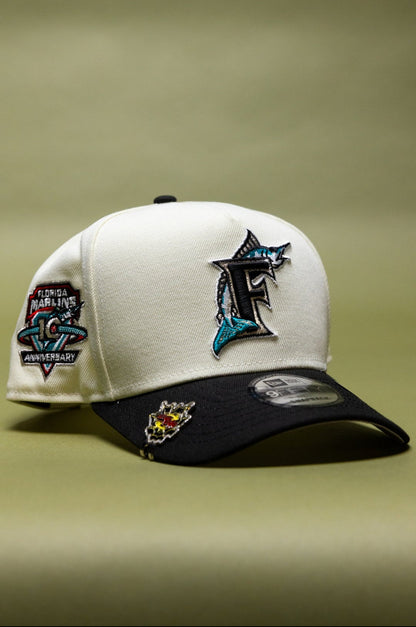 NEW ERA 9FIFTY A-FRAME CHROME/BLACK FLORIDA MARLINS W/ 10TH ANNIVERSARY SIDE PATCH