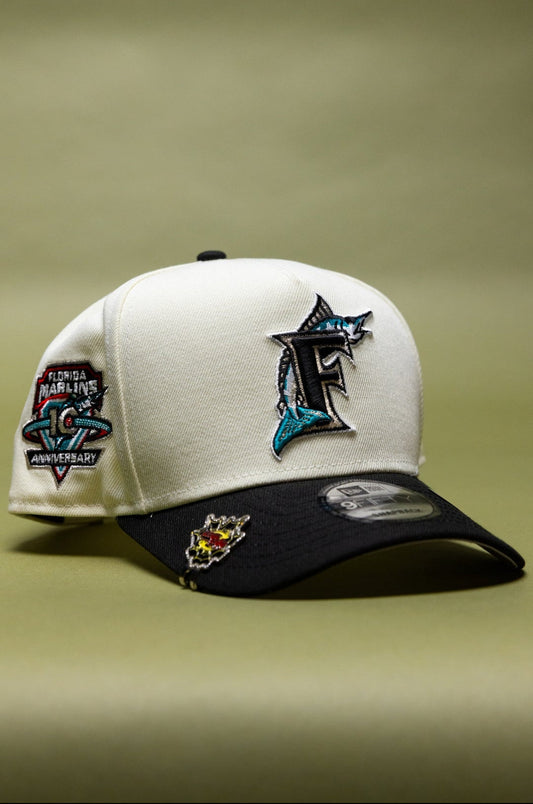 NEW ERA 9FIFTY A-FRAME CHROME/BLACK FLORIDA MARLINS W/ 10TH ANNIVERSARY SIDE PATCH