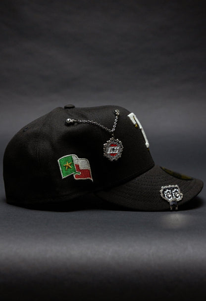 NEW ERA EXCLUSIVE 59FIFTY BLACK TEXAS RANGERS W/ TEXAS STATE FLAG SIDE PATCH