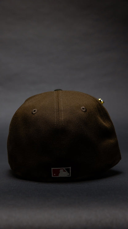 NEW ERA EXCLUSIVE 59FIFTY BROWN/BLACK LOS ANGELES DODGERS W/ RED HEART + 100TH ANNIVERSARY SIDE PATCH