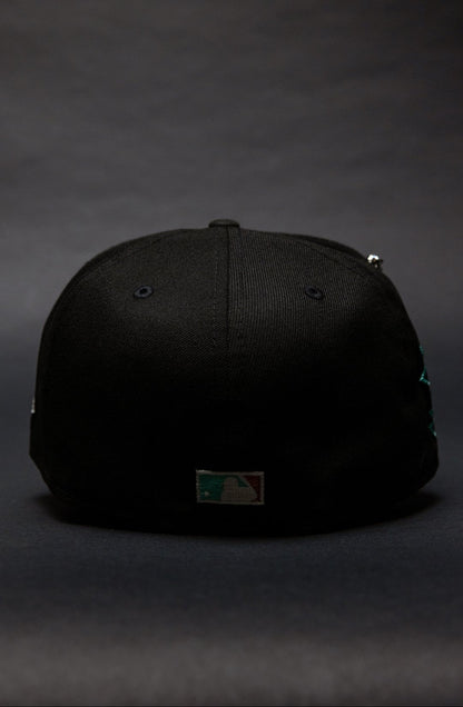 NEW ERA EXCLUSIVE 59FIFTY BLACK TEXAS RANGERS W/ FINAL SEASON SIDE PATCH