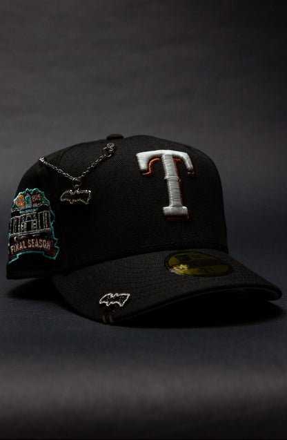 NEW ERA EXCLUSIVE 59FIFTY BLACK TEXAS RANGERS W/ FINAL SEASON SIDE PATCH