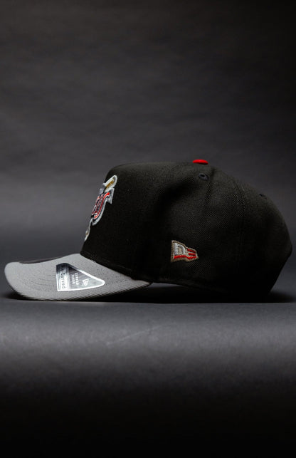 NEW ERA 9FIFTY A-FRAME BLACK/GREY ANAHEIM ANGELS SNAPBACK W/ 40TH ANNIVERSARY SIDE PATCH