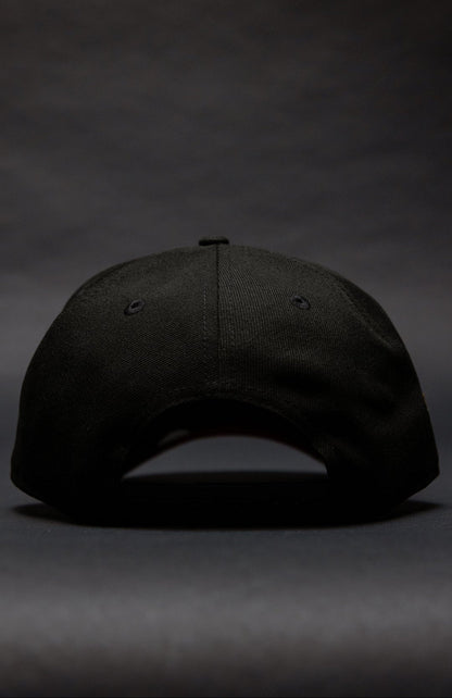 NEW ERA 9FIFTY A-FRAME BLACK LOS ANGELES DODGERS SNAPBACK W/ INTERSTATE + 50TH ANNIVERSARY SIDE PATCH