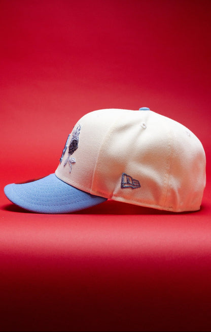 NEW ERA EXCLUSIVE 59FIFTY CHROME/ICY LOS ANGELES DODGERS W/ BURNT ROSES + 2024 WORLD SERIES SIDE PATCH