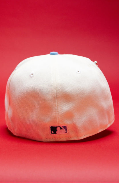 NEW ERA EXCLUSIVE 59FIFTY CHROME/ICY LOS ANGELES DODGERS W/ BURNT ROSES + 2024 WORLD SERIES SIDE PATCH