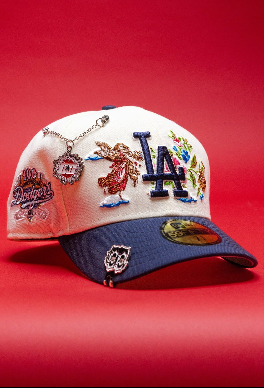 NEW ERA EXCLUSIVE 59FIFTY CHROME/NAVY LOS ANGELES DODGERS "CITY OF ANGELS"W/ 100TH ANNIVERSARY SIDE PATCH