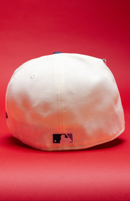 NEW ERA EXCLUSIVE 59FIFTY CHROME/NAVY LOS ANGELES DODGERS W/ BURNT ROSES + 60TH ANNIVERSARY SIDE PATCH