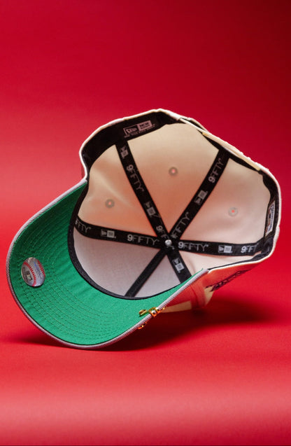 NEW ERA 9FIFTY A-FRAME CHROME/GREY UPSIDE DOWN LOS ANGELES DODGERS SNAPBACK W/ 50TH ANNIVERSARY SIDE PATCH